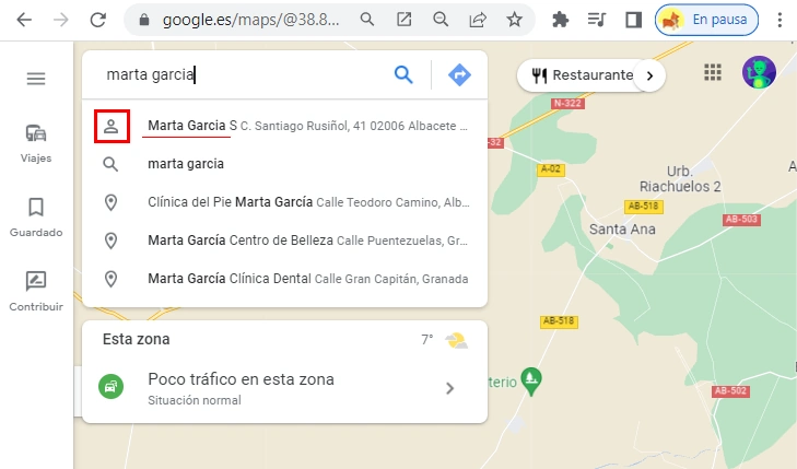 buscar contacto en google maps